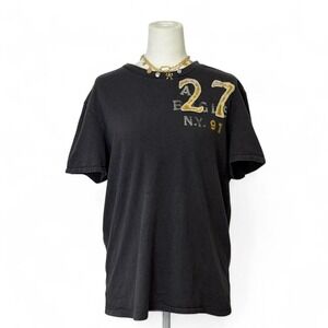 American Eagle Vintage Washed Black Graphic Tee 27 Logo Athletic Fit L